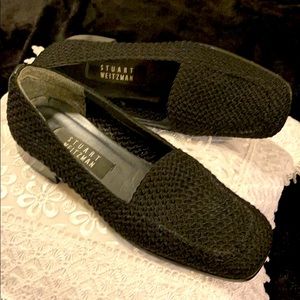 Stuart Weitzman black textured fabric loafers 7.5